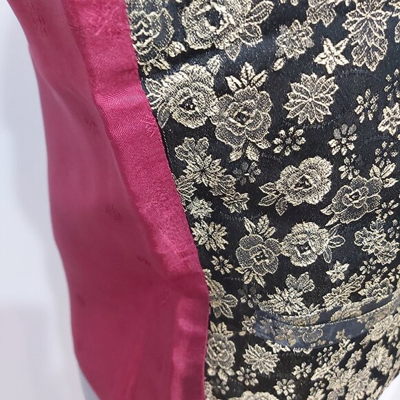 Vest - Black and Metallic Gold Brocade Fabric Burgundy Lining - Medium - Unisex - Picture 7 of 11
